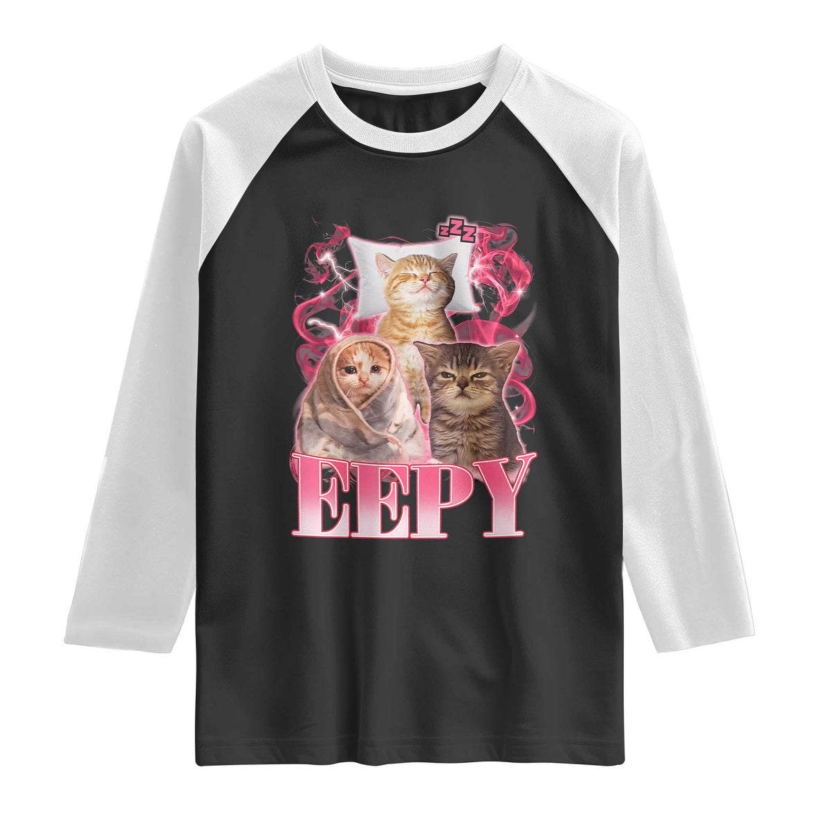 Eepy Sleepy Cats Y2K Bootleg Meme Graphic Raglan Shirt Funny Internet Culture Humor