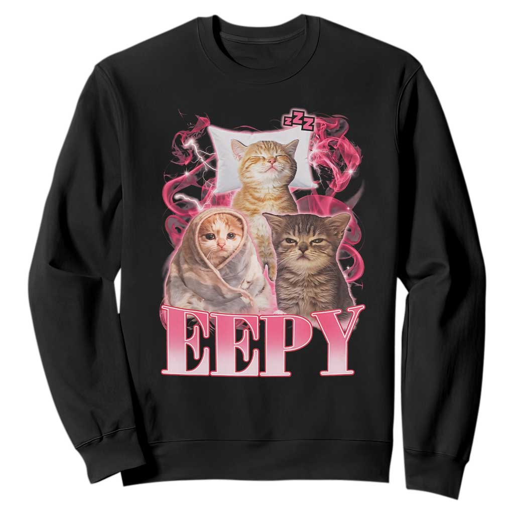 Eepy Sleepy Cats Y2K Bootleg Meme Graphic Sweatshirt Funny Internet Culture Humor TS02 Black Print Your Wear