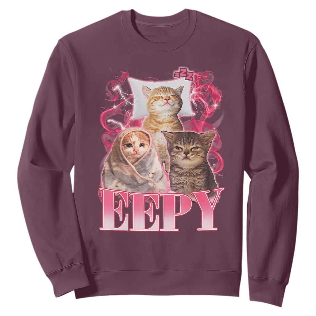 Eepy Sleepy Cats Y2K Bootleg Meme Graphic Sweatshirt Funny Internet Culture Humor