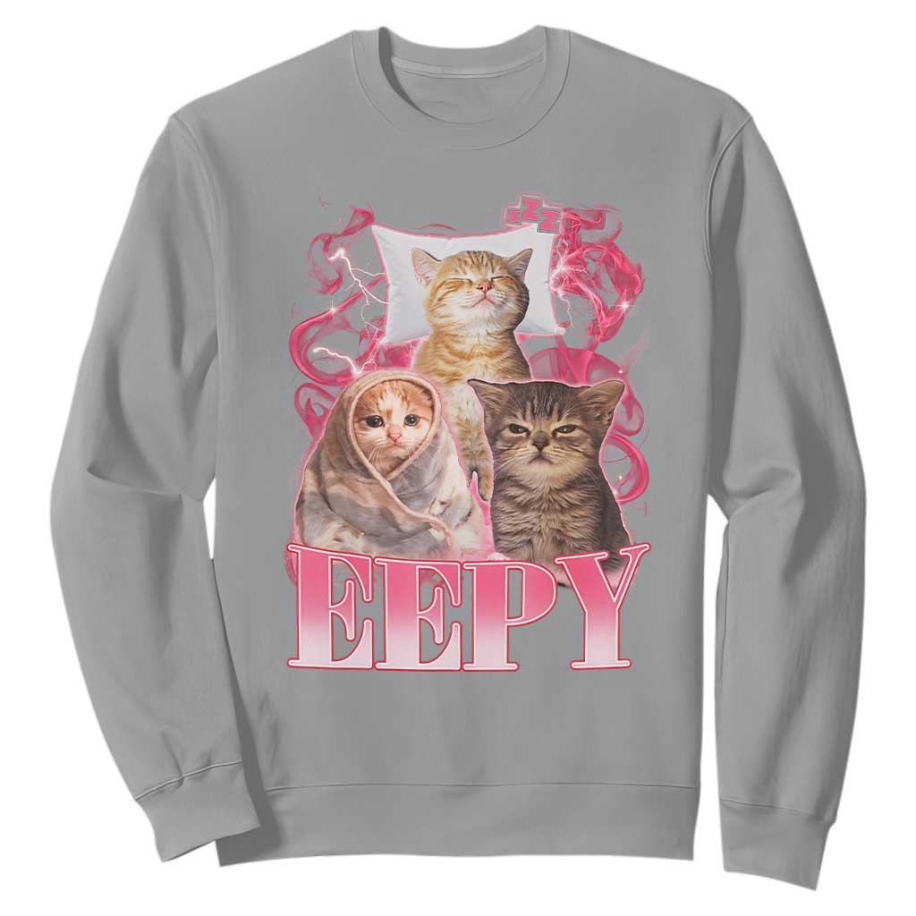 Eepy Sleepy Cats Y2K Bootleg Meme Graphic Sweatshirt Funny Internet Culture Humor