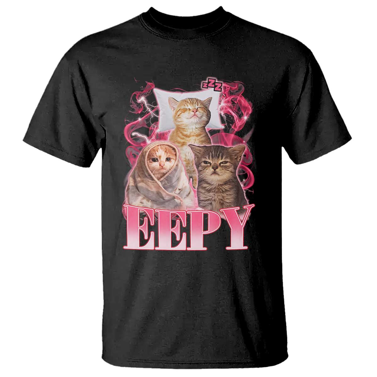Eepy Sleepy Cats Y2K Bootleg Meme Graphic T Shirt Funny Internet Culture Humor TS02 Black Print Your Wear
