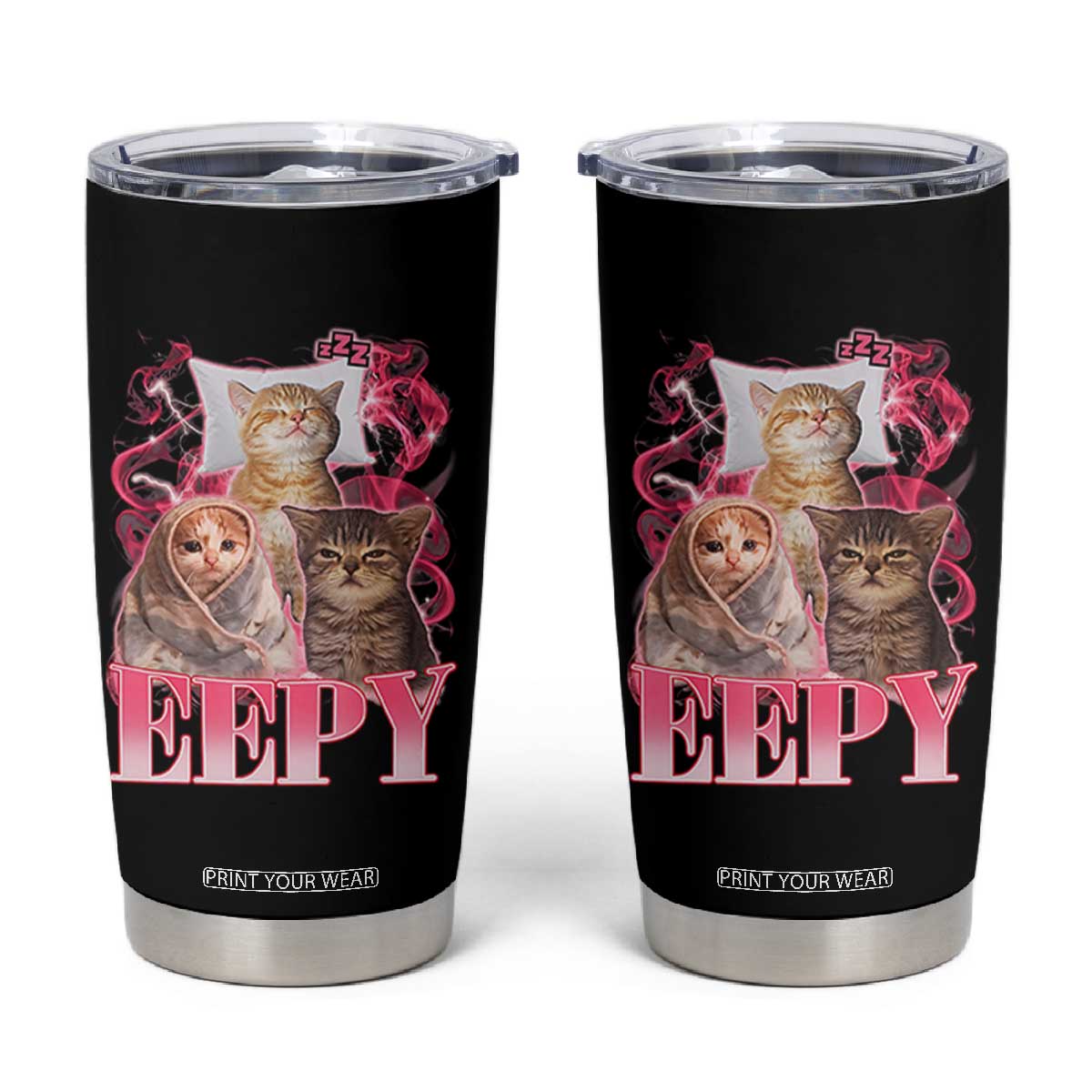 Eepy Sleepy Cats Y2K Bootleg Meme Graphic Tumbler Cup Funny Internet Culture Humor TS02 Black Print Your Wear