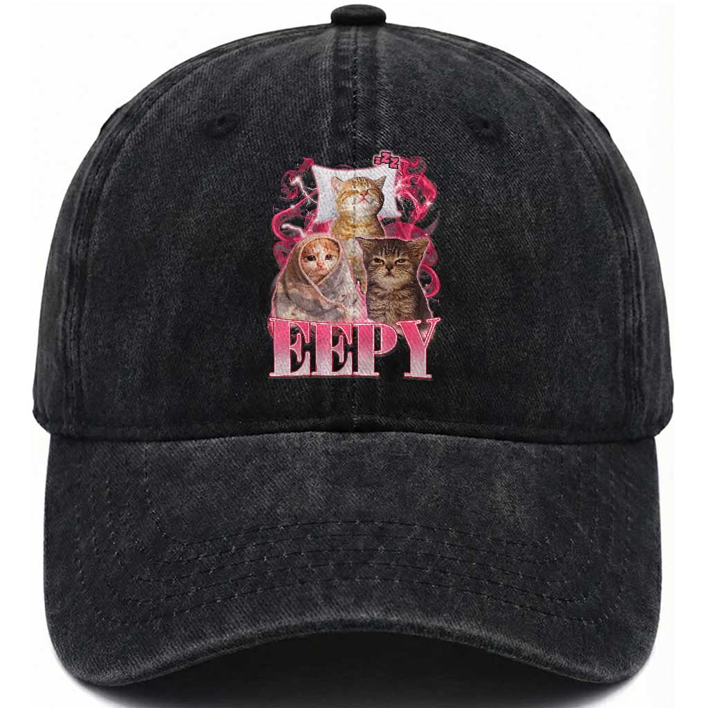 Eepy Sleepy Cats Y2K Bootleg Meme Graphic Washed Cotton Baseball Cap Funny Internet Culture Humor TS02 Print Your Wear