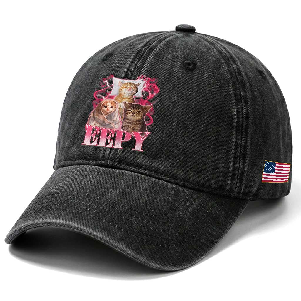 Eepy Sleepy Cats Y2K Bootleg Meme Graphic Washed Cotton Baseball Cap Funny Internet Culture Humor