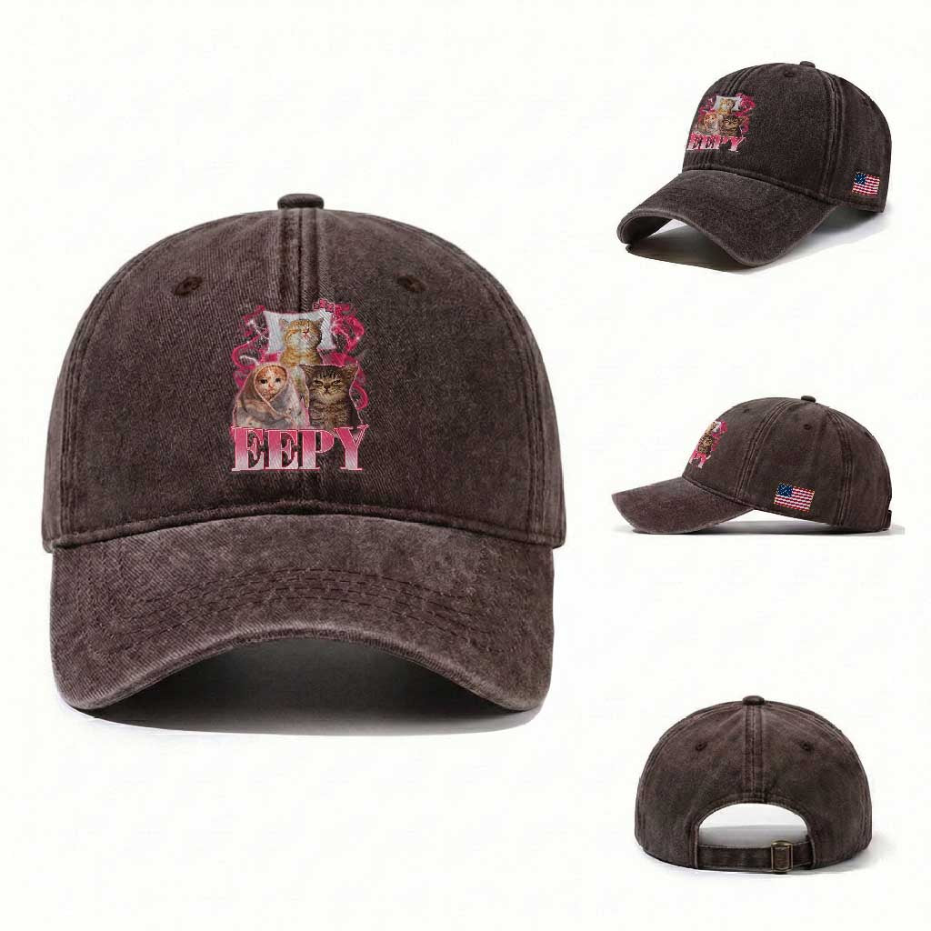 Eepy Sleepy Cats Y2K Bootleg Meme Graphic Washed Cotton Baseball Cap Funny Internet Culture Humor