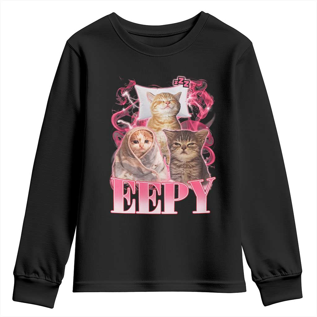 Eepy Sleepy Cats Y2K Bootleg Meme Graphic Youth Sweatshirt Funny Internet Culture Humor TS02 Black Print Your Wear