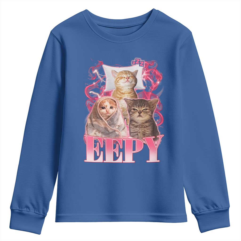 Eepy Sleepy Cats Y2K Bootleg Meme Graphic Youth Sweatshirt Funny Internet Culture Humor