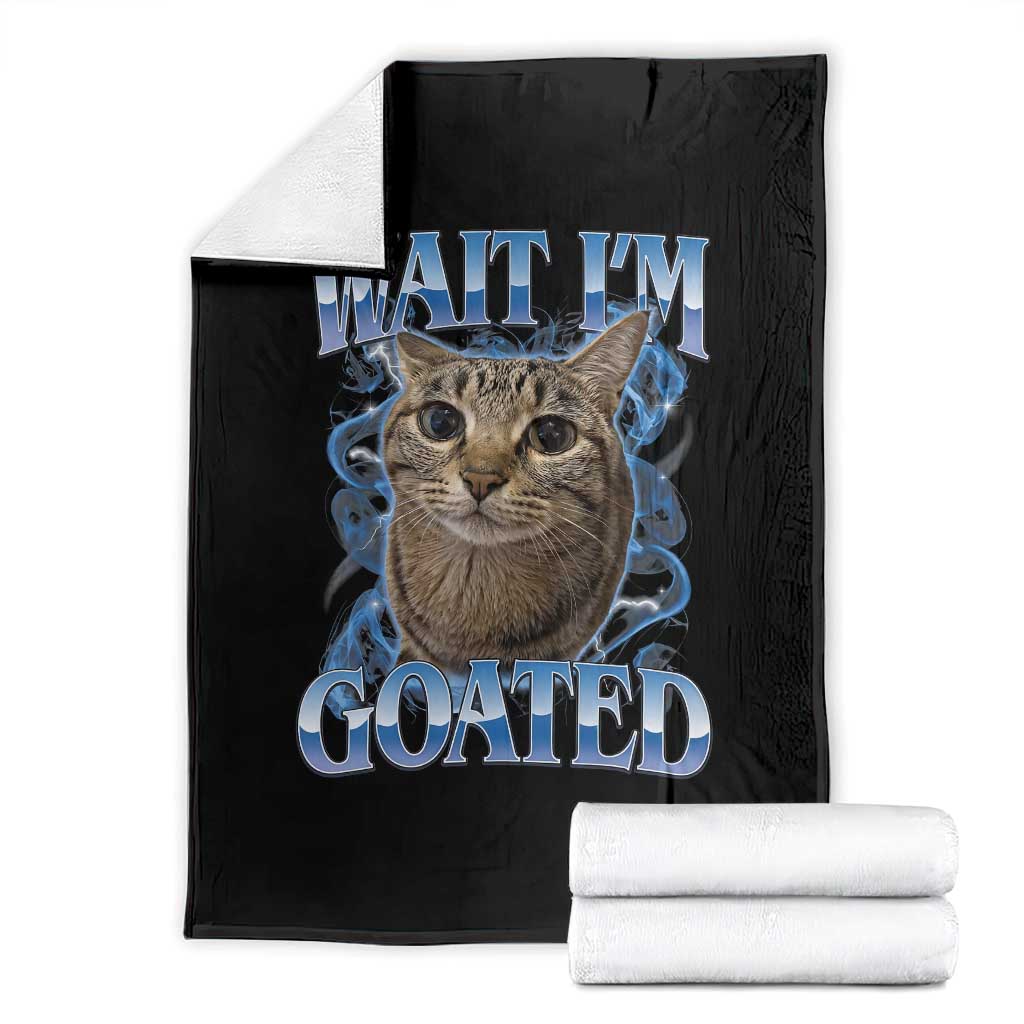 Funny Cat Blue Flame Y2K Bootleg Meme Graphic Throw Blanket Wait Im Goated Retro Internet Culture Humor TS02 Black Print Your Wear