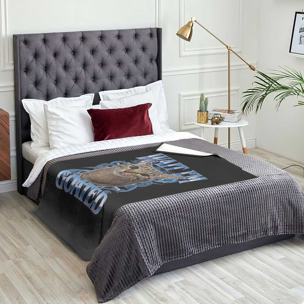 Funny Cat Blue Flame Y2K Bootleg Meme Graphic Throw Blanket Wait Im Goated Retro Internet Culture Humor
