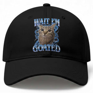 Funny Cat Blue Flame Y2K Bootleg Meme Graphic Baseball Cap Wait Im Goated Retro Internet Culture Humor