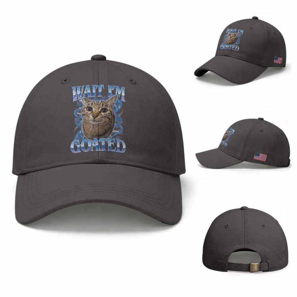 Funny Cat Blue Flame Y2K Bootleg Meme Graphic Baseball Cap Wait Im Goated Retro Internet Culture Humor