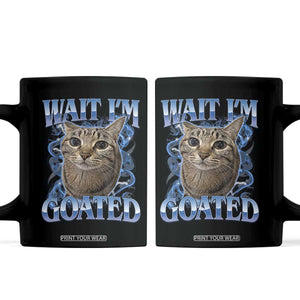 Funny Cat Blue Flame Y2K Bootleg Meme Graphic Coffee Mug Wait Im Goated Retro Internet Culture Humor