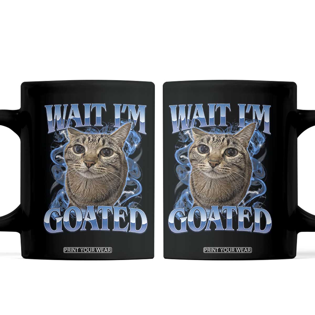 Funny Cat Blue Flame Y2K Bootleg Meme Graphic Coffee Mug Wait Im Goated Retro Internet Culture Humor TS02 Black Print Your Wear