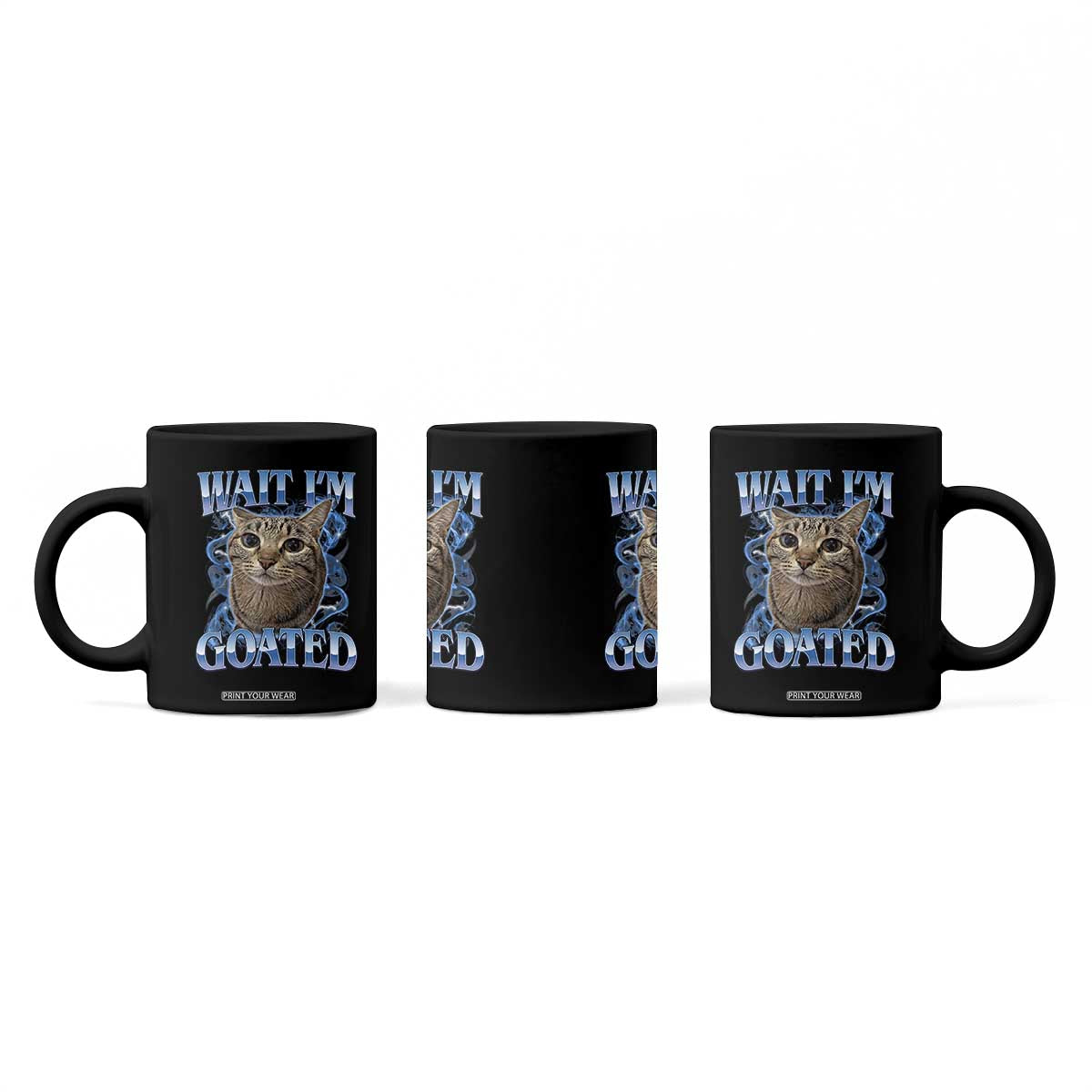 Funny Cat Blue Flame Y2K Bootleg Meme Graphic Coffee Mug Wait Im Goated Retro Internet Culture Humor