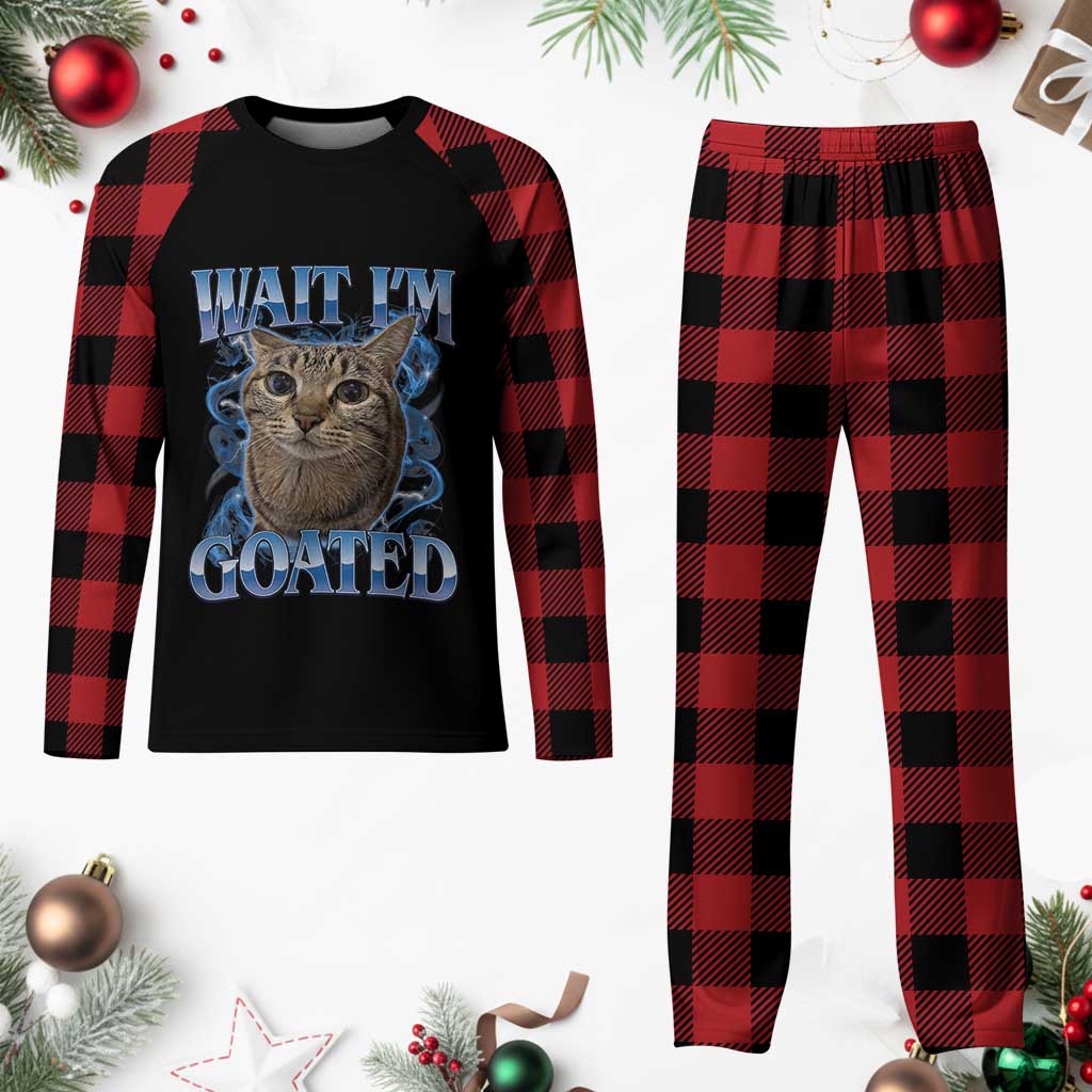 Funny Cat Blue Flame Y2K Bootleg Meme Graphic Plaid Pajama Set Wait Im Goated Retro Internet Culture Humor TS02 Buffalo Plaid Print Your Wear