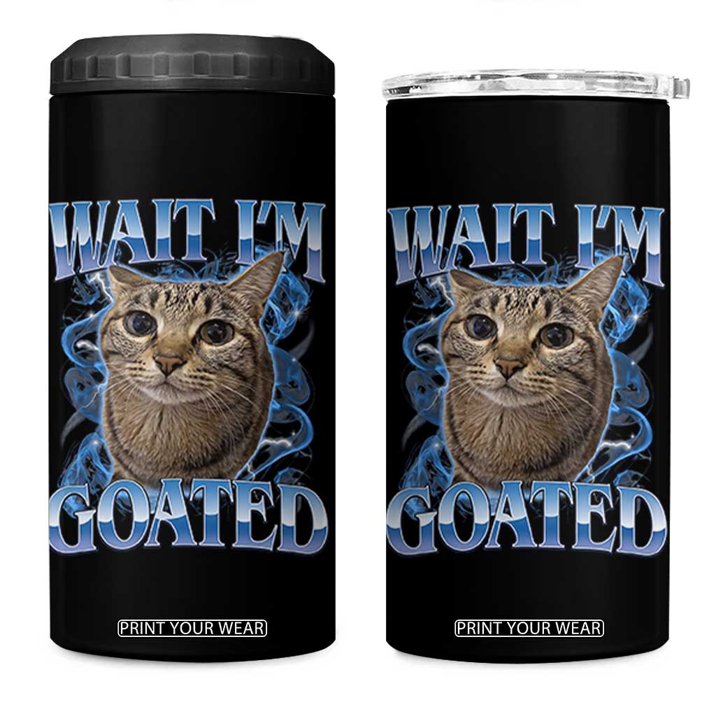Funny Cat Blue Flame Y2K Bootleg Meme Graphic 4 in 1 Can Cooler Tumbler Wait Im Goated Retro Internet Culture Humor TS02 One Size: 16 oz Black Print Your Wear