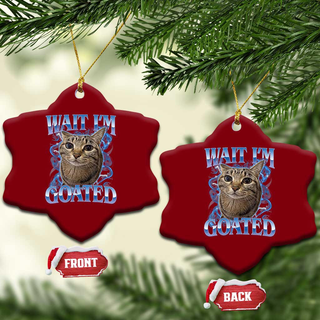 Funny Cat Blue Flame Y2K Bootleg Meme Graphic Ceramic Ornament Wait Im Goated Retro Internet Culture Humor