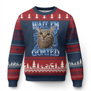 Funny Cat Blue Flame Y2K Bootleg Meme Graphic Ugly Christmas Sweater Wait Im Goated Retro Internet Culture Humor