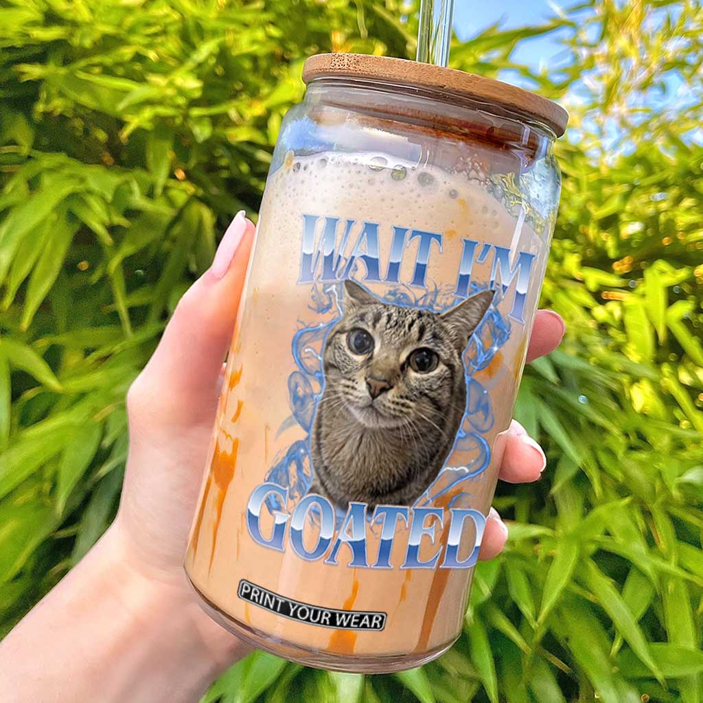 Funny Cat Blue Flame Y2K Bootleg Meme Graphic Glass Can Wait Im Goated Retro Internet Culture Humor TS02 Black Print Your Wear