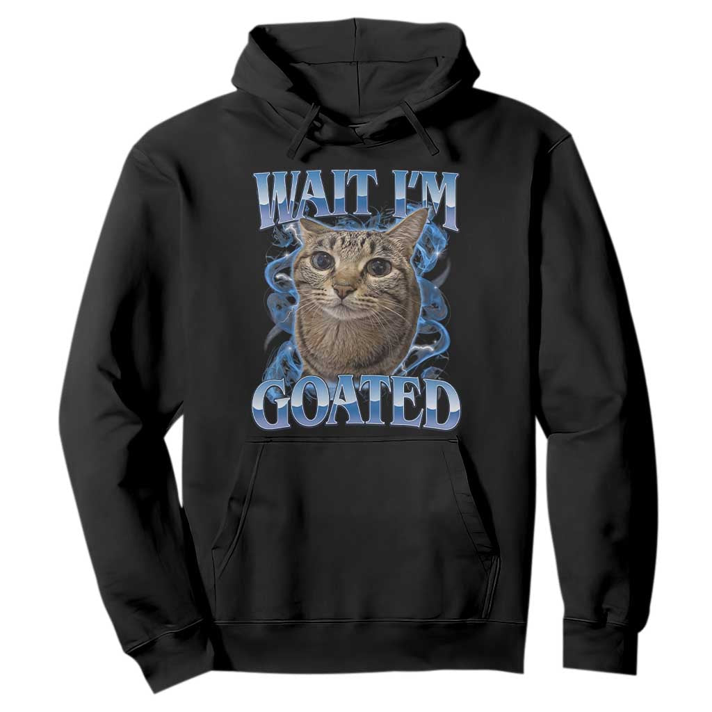 Funny Cat Blue Flame Y2K Bootleg Meme Graphic Hoodie Wait Im Goated Retro Internet Culture Humor TS02 Black Print Your Wear