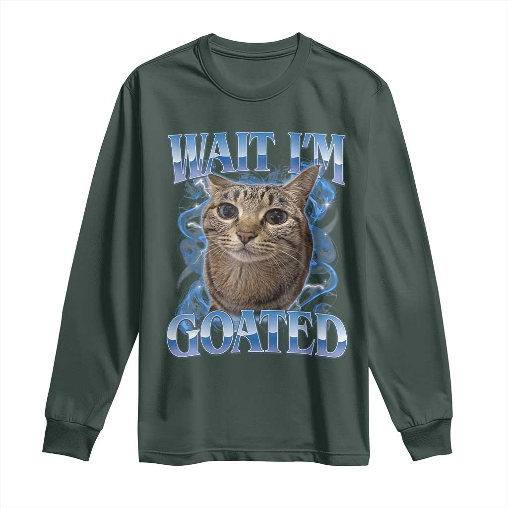 Funny Cat Blue Flame Y2K Bootleg Meme Graphic Long Sleeve Shirt Wait Im Goated Retro Internet Culture Humor