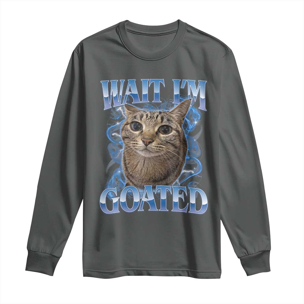 Funny Cat Blue Flame Y2K Bootleg Meme Graphic Long Sleeve Shirt Wait Im Goated Retro Internet Culture Humor