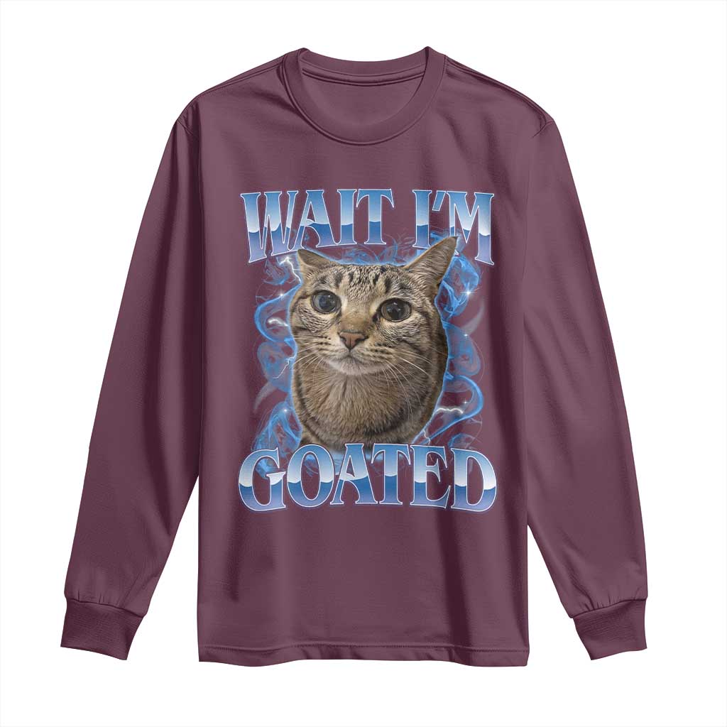 Funny Cat Blue Flame Y2K Bootleg Meme Graphic Long Sleeve Shirt Wait Im Goated Retro Internet Culture Humor