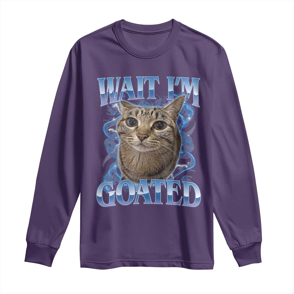 Funny Cat Blue Flame Y2K Bootleg Meme Graphic Long Sleeve Shirt Wait Im Goated Retro Internet Culture Humor