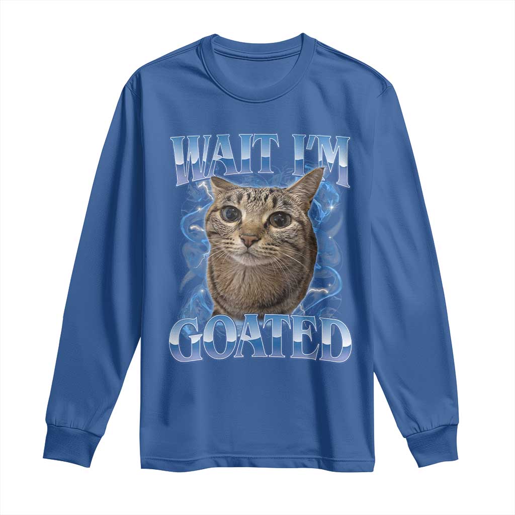 Funny Cat Blue Flame Y2K Bootleg Meme Graphic Long Sleeve Shirt Wait Im Goated Retro Internet Culture Humor
