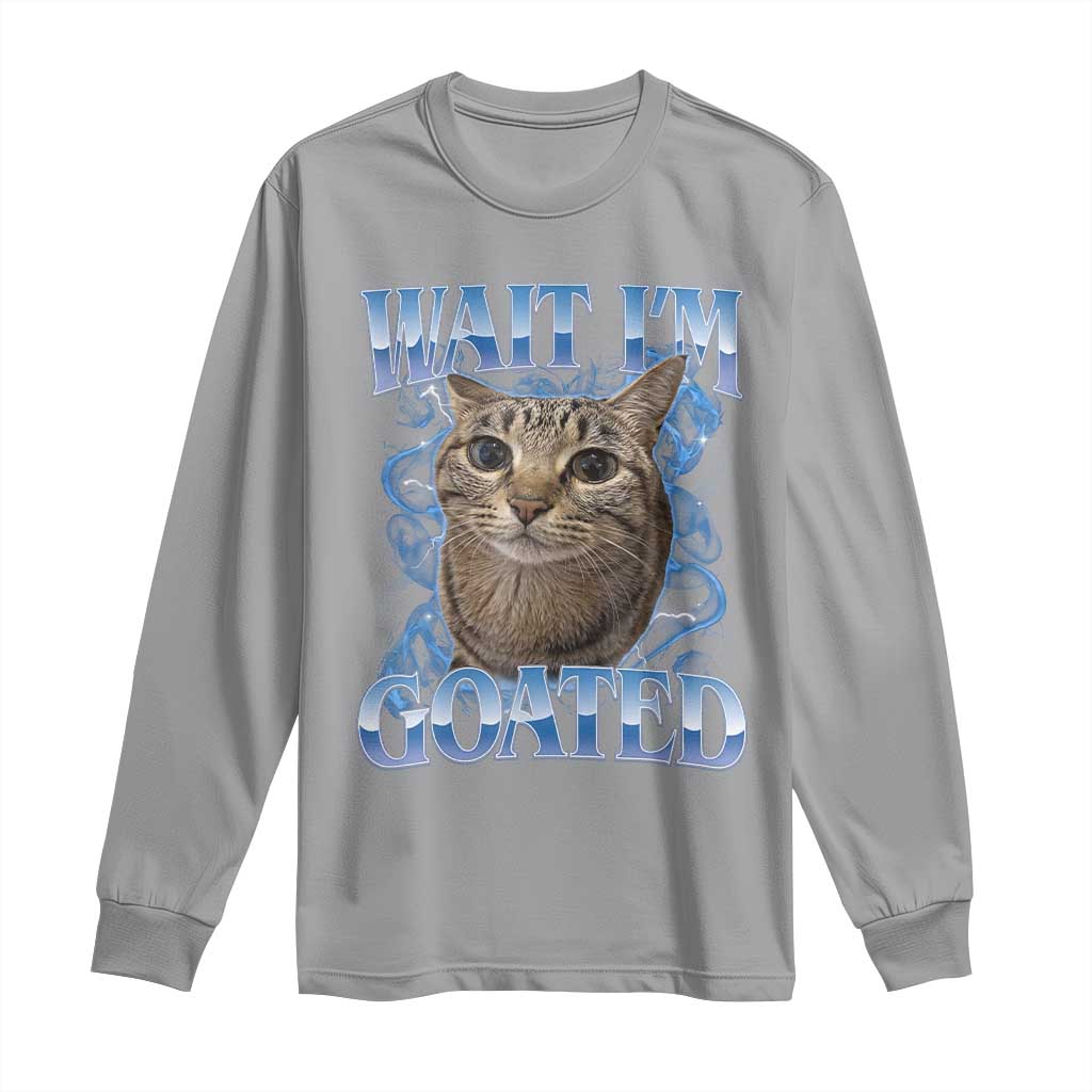 Funny Cat Blue Flame Y2K Bootleg Meme Graphic Long Sleeve Shirt Wait Im Goated Retro Internet Culture Humor