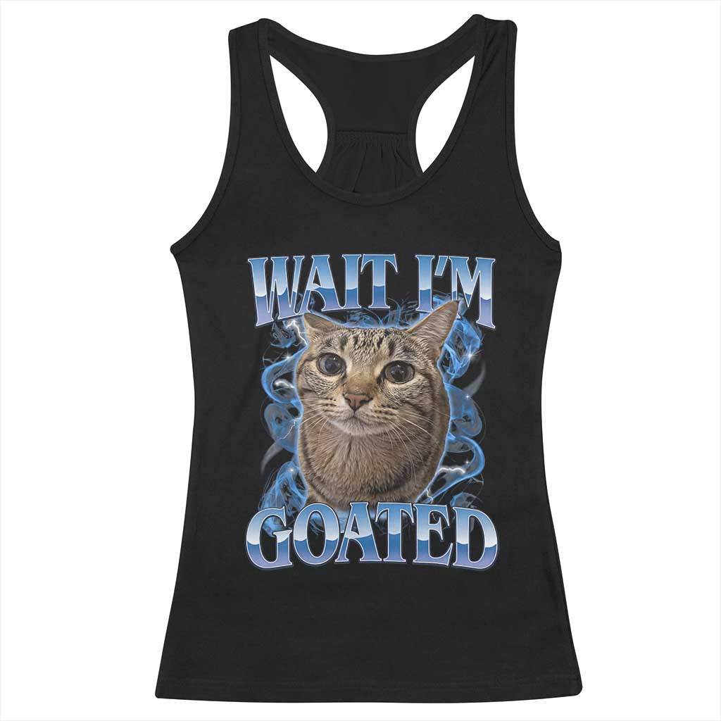 Funny Cat Blue Flame Y2K Bootleg Meme Graphic Racerback Tank Top Wait Im Goated Retro Internet Culture Humor TS02 Black Print Your Wear