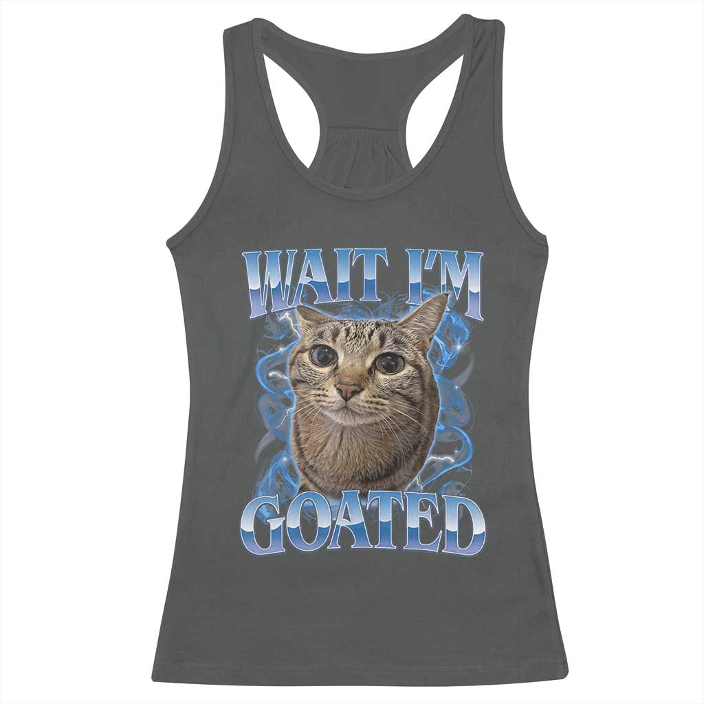 Funny Cat Blue Flame Y2K Bootleg Meme Graphic Racerback Tank Top Wait Im Goated Retro Internet Culture Humor