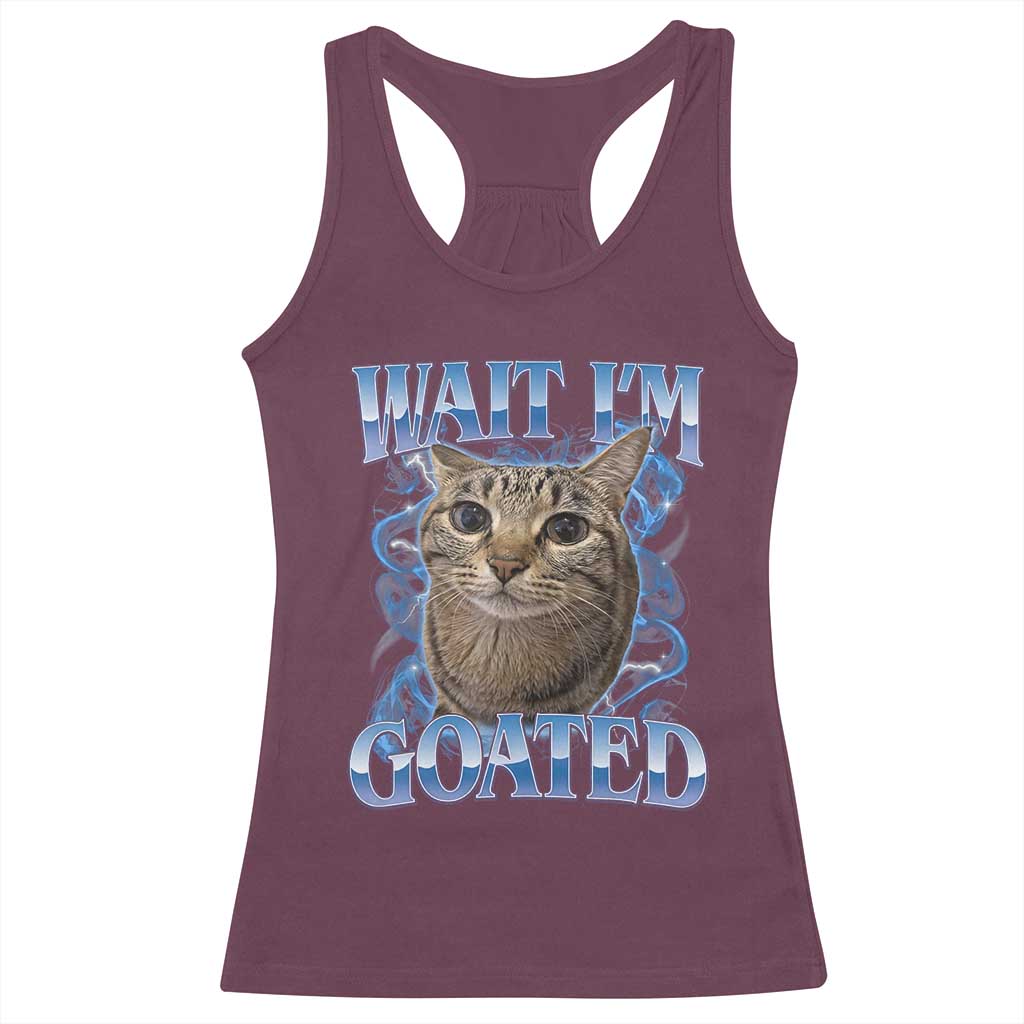 Funny Cat Blue Flame Y2K Bootleg Meme Graphic Racerback Tank Top Wait Im Goated Retro Internet Culture Humor