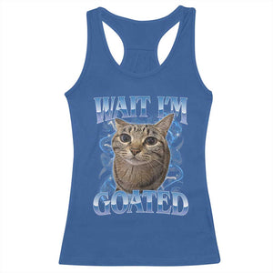 Funny Cat Blue Flame Y2K Bootleg Meme Graphic Racerback Tank Top Wait Im Goated Retro Internet Culture Humor