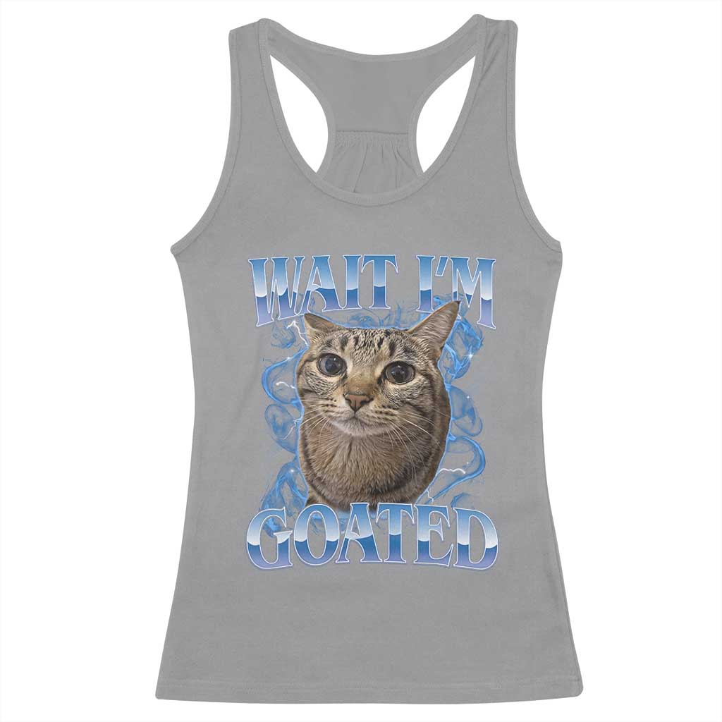 Funny Cat Blue Flame Y2K Bootleg Meme Graphic Racerback Tank Top Wait Im Goated Retro Internet Culture Humor