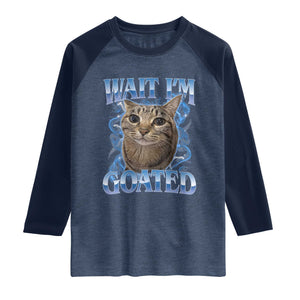 Funny Cat Blue Flame Y2K Bootleg Meme Graphic Raglan Shirt Wait Im Goated Retro Internet Culture Humor