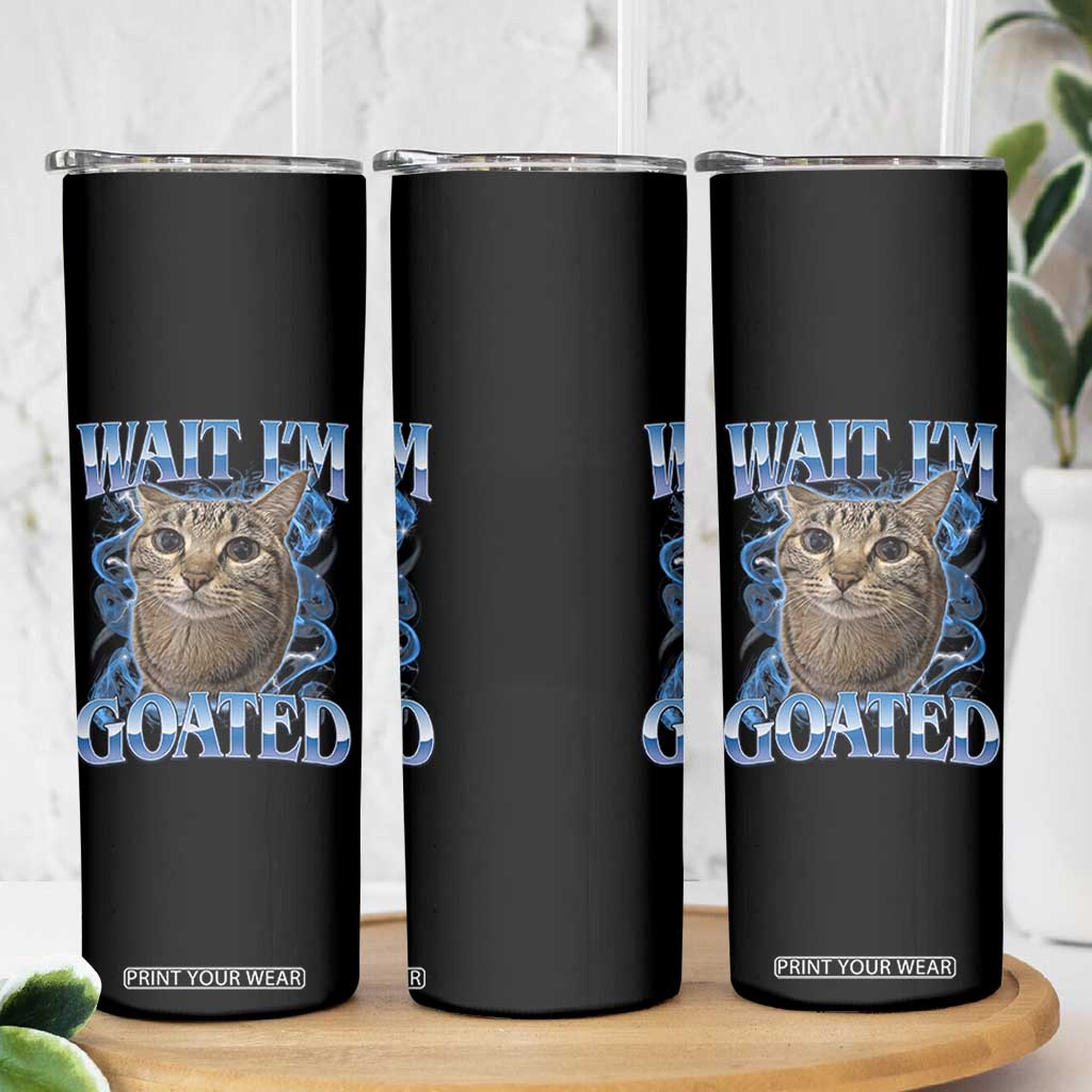 Funny Cat Blue Flame Y2K Bootleg Meme Graphic Skinny Tumbler Wait Im Goated Retro Internet Culture Humor