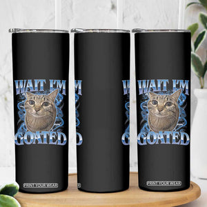 Funny Cat Blue Flame Y2K Bootleg Meme Graphic Skinny Tumbler Wait Im Goated Retro Internet Culture Humor