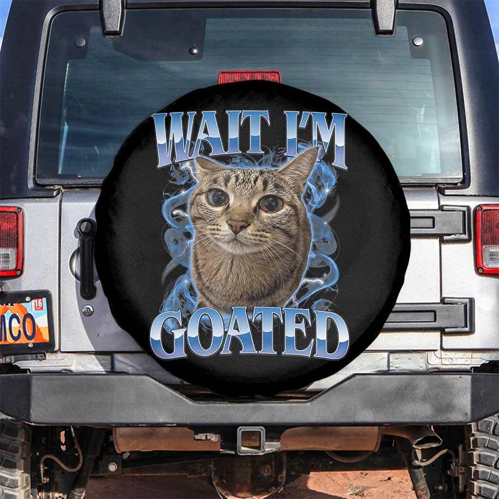 Funny Cat Blue Flame Y2K Bootleg Meme Graphic Spare Tire Cover Wait Im Goated Retro Internet Culture Humor TS02 No hole Black Print Your Wear