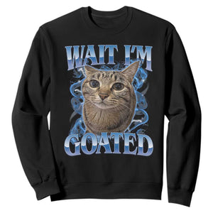 Funny Cat Blue Flame Y2K Bootleg Meme Graphic Sweatshirt Wait Im Goated Retro Internet Culture Humor