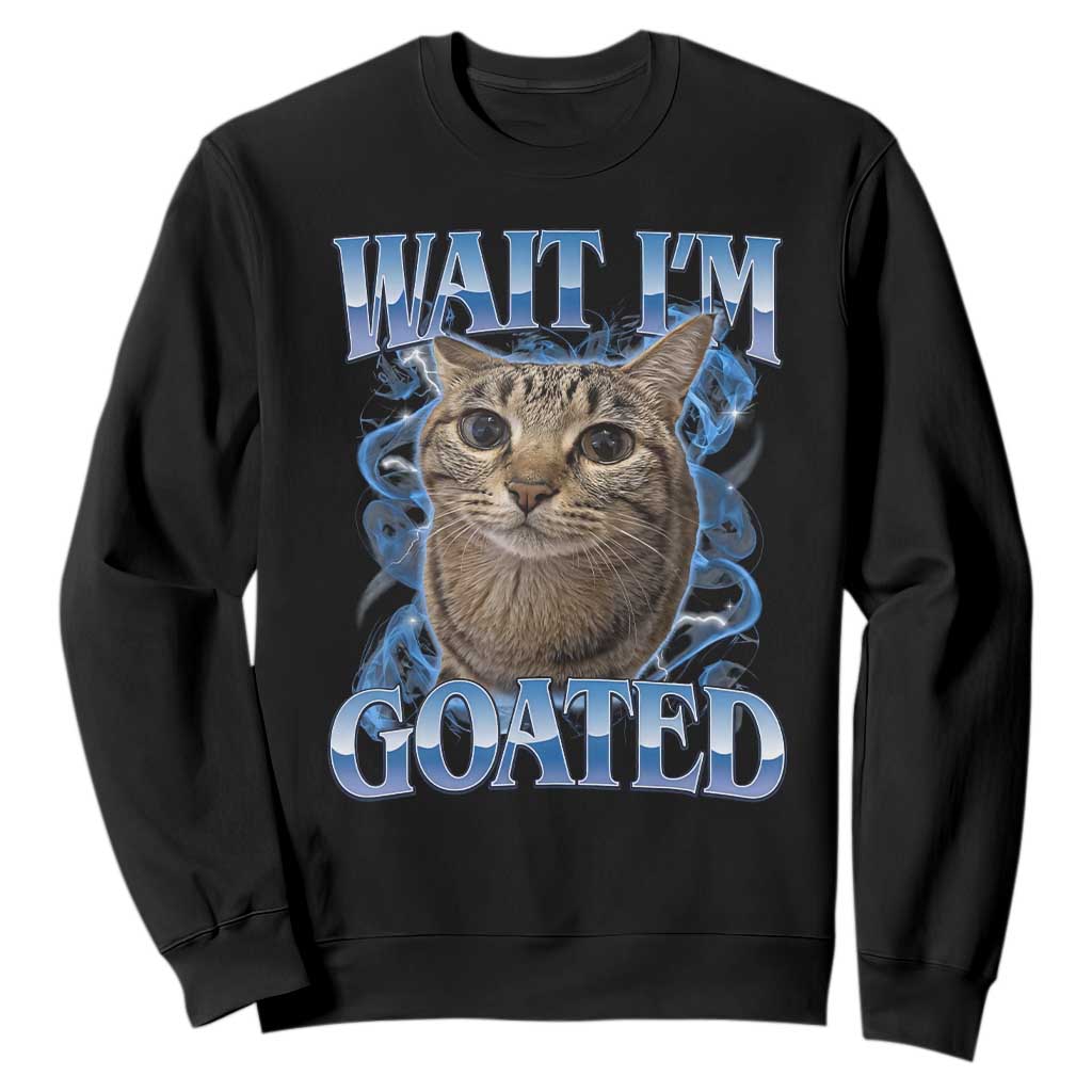 Funny Cat Blue Flame Y2K Bootleg Meme Graphic Sweatshirt Wait Im Goated Retro Internet Culture Humor TS02 Black Print Your Wear