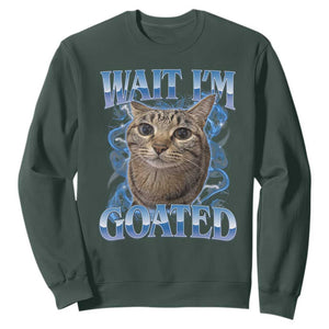 Funny Cat Blue Flame Y2K Bootleg Meme Graphic Sweatshirt Wait Im Goated Retro Internet Culture Humor