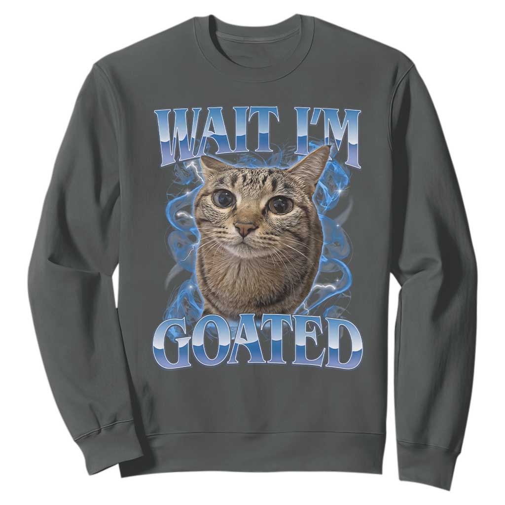 Funny Cat Blue Flame Y2K Bootleg Meme Graphic Sweatshirt Wait Im Goated Retro Internet Culture Humor