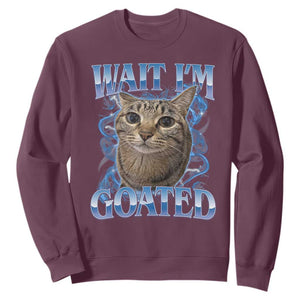 Funny Cat Blue Flame Y2K Bootleg Meme Graphic Sweatshirt Wait Im Goated Retro Internet Culture Humor
