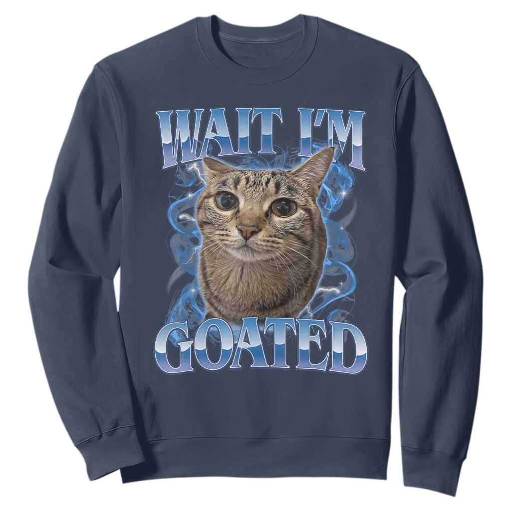 Funny Cat Blue Flame Y2K Bootleg Meme Graphic Sweatshirt Wait Im Goated Retro Internet Culture Humor