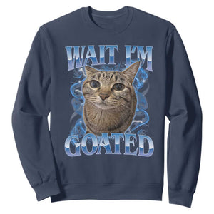 Funny Cat Blue Flame Y2K Bootleg Meme Graphic Sweatshirt Wait Im Goated Retro Internet Culture Humor