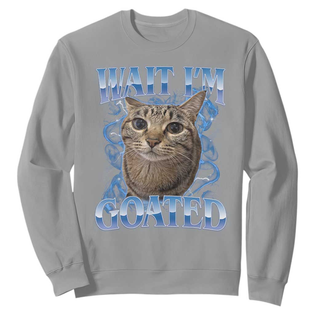 Funny Cat Blue Flame Y2K Bootleg Meme Graphic Sweatshirt Wait Im Goated Retro Internet Culture Humor