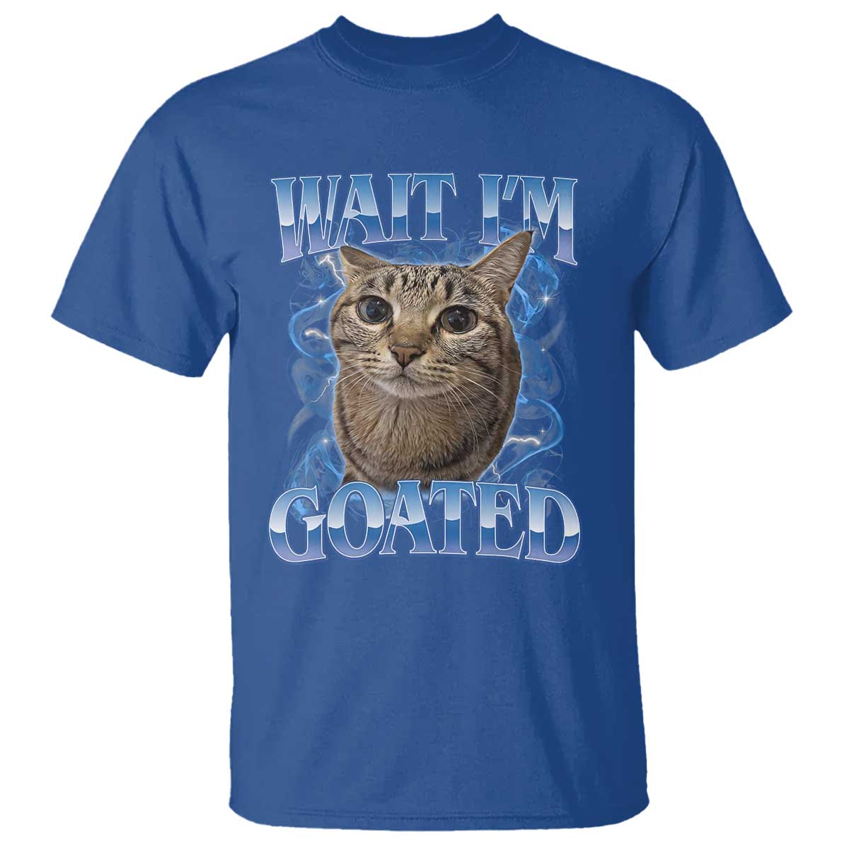 Funny Cat Blue Flame Y2K Bootleg Meme Graphic T Shirt Wait Im Goated Retro Internet Culture Humor
