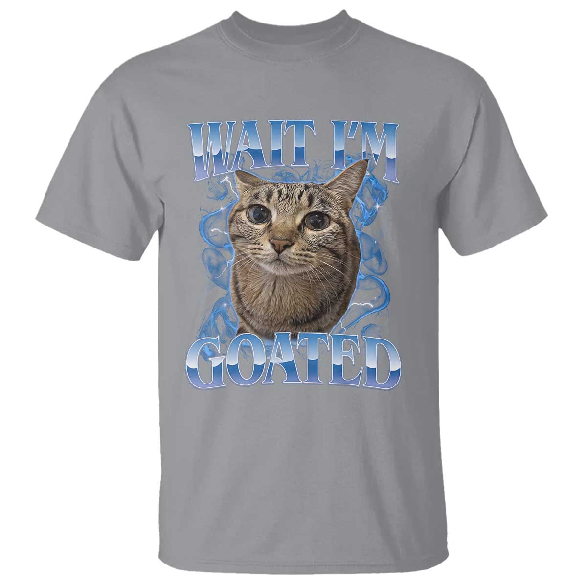 Funny Cat Blue Flame Y2K Bootleg Meme Graphic T Shirt Wait Im Goated Retro Internet Culture Humor