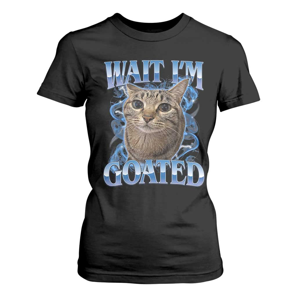 Funny Cat Blue Flame Y2K Bootleg Meme Graphic T Shirt For Women Wait Im Goated Retro Internet Culture Humor